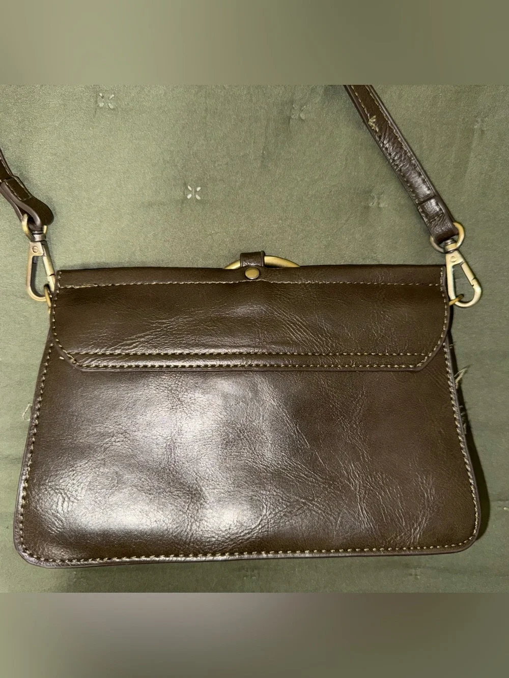 Joy Susan Aria Ring Bag Brown Leather Crossbody Bag with Gold Ring Accent